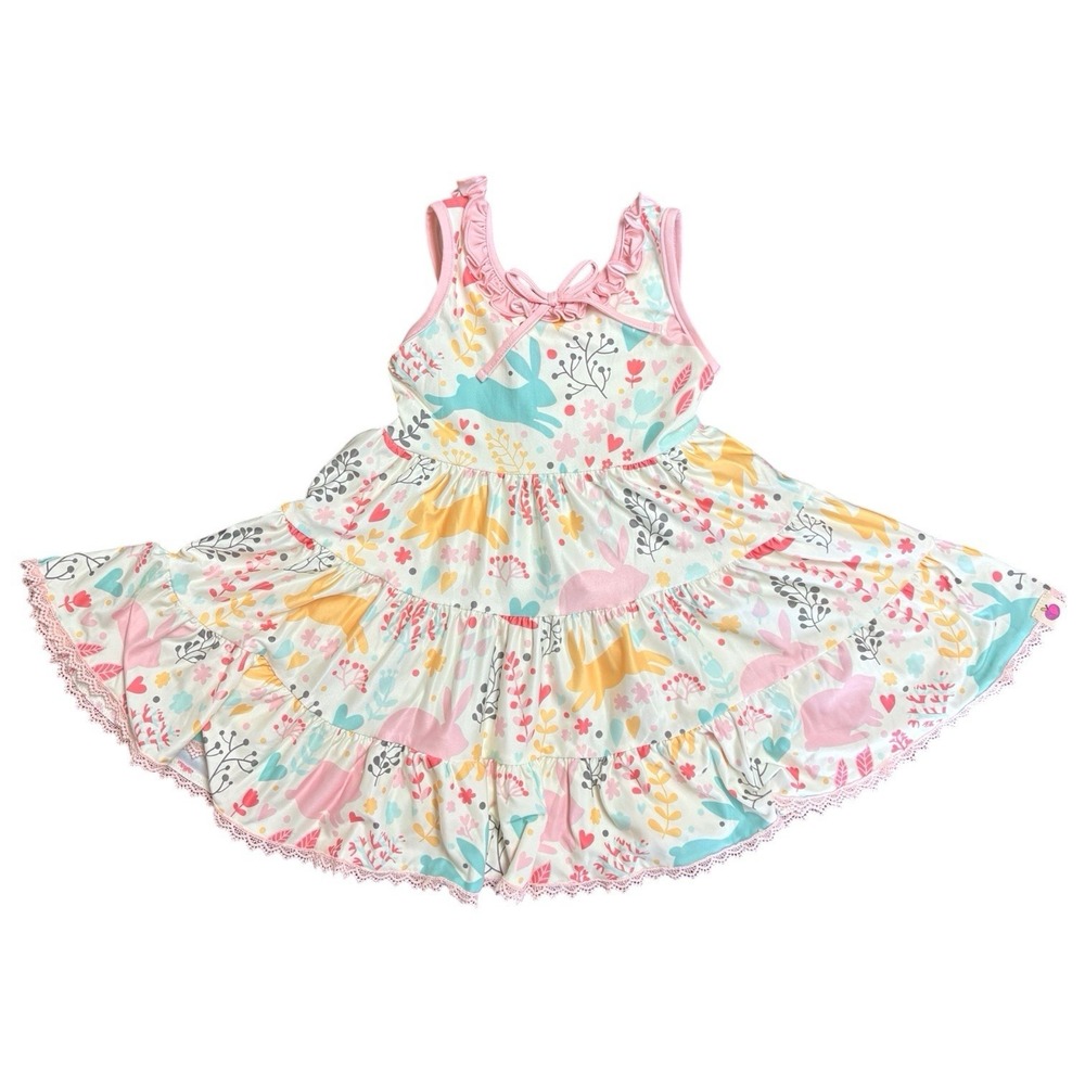 Cheeky Plum Bunny & Floral Tiered Twirl Dress Girls Size 2T NWT Easter